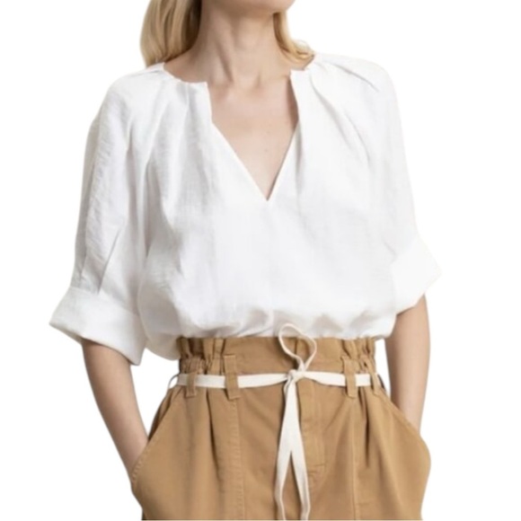 A.L.C. Tops - A.L.C. Carey Top Women's 12 White Cotton Linen Pleated Short Sleeve Blouse Shirt
